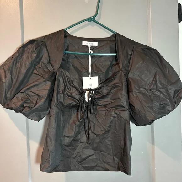 Frame black tie top with puff sleeves size M - Picture 4 of 9